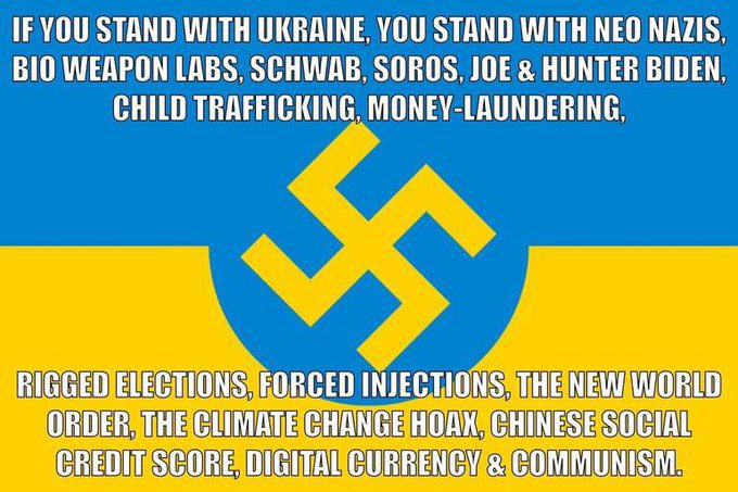 If you stand with Ukraine, you stand with: Neo Nazis, Bio Weapon Labs, WEF, Evil people like Soros, Justin Trudeau, Jacinda Ardern etc, Child Trafficking, Paedophilia, Money Laundering, Rigged Elections, NWO, Climate Change and Covid Hoax, Communism...